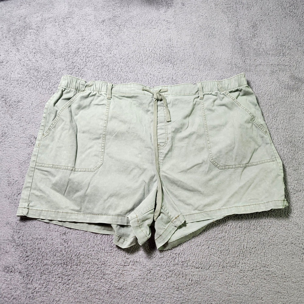 Terra & Sky Womens 4X 28W-30W Pull On Shorts Sage Green Utility Drawstring Pockt